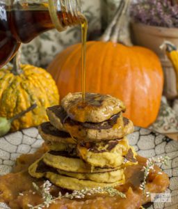 Pumpkin millet pancakes with pumpkin plum mousse